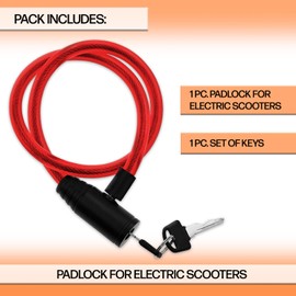 JP Sales E Scooter Lock Robust Steel Cable 60 cm Extended Key Lock for Unsurpassed Security Reliable Robust Practical (Red)