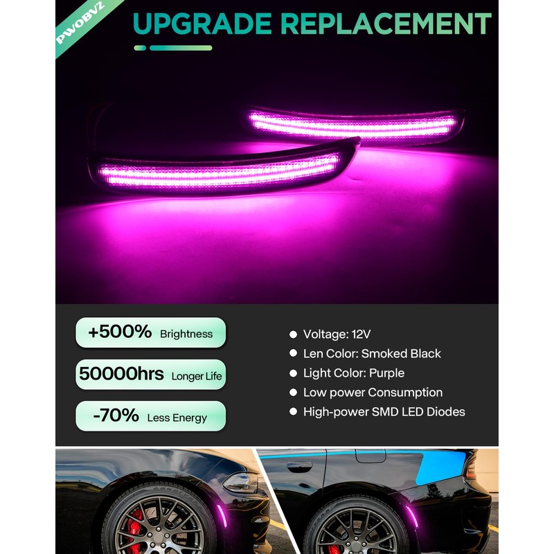 PWOBVZ Pink Purple LED Side Marker Lights for Dodge Charger