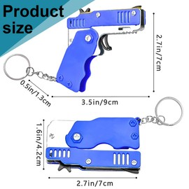 XPEX Blue Mini Rubber Band Gun Metal Foldable with Keyring and 60+ Rubber Bands for Outdoor Activities for Children