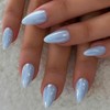 Uñas postizas cortas almendradas Chrome Baby Blue, uñas postizas de
