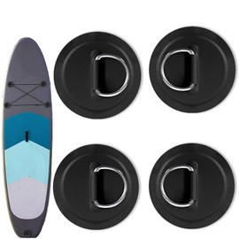 Stainless Steel D-Ring Patch, Pack of 4 D-Ring Pad Patch, Circular D-Buckle, Accessory Ring for Inflatable Boats, Raft, Stand-Up Paddleboard, No Glue, Black