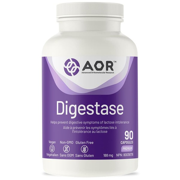 AOR - Digestase - 90 Capsules - Helps Prevent Digestive Symptoms of Lactose Intolerance