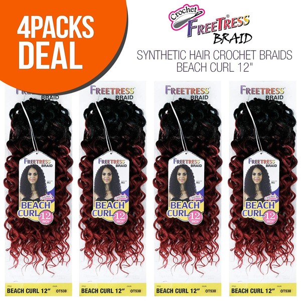 MULTI PACK DEALS! FreeTress Synthetic Hair Crochet Braids Beach Curl 12" (4-PACK, 1B)