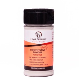 COAT DEFENSE COAT DEFENSE Preventative Powder | Made in USA | 3.5oz Waterless Dog Shampoo & Pet Deodorizer for Smelly Dogs | Provides Anti Itch Relief | Dog Shampoo for Dry Itchy Skin & Smelly Dogs