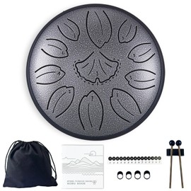 TUOKING Rain Drum for Outside Steel Tongue Drum 6 Inch 11 Notes C Key Handpan Drum for Adults and Beginners Sound Healing Musical Instrument for Meditation, Yoga, Music Lovers(Silver)