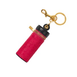 Cackatoo Genuine Leather Horsehair Lipstick Case with Keychain - Portable Travel Organizer for Lipstick and Chapstick - Stylish Key Chain Accessory for Women (Fuchsia/Black)
