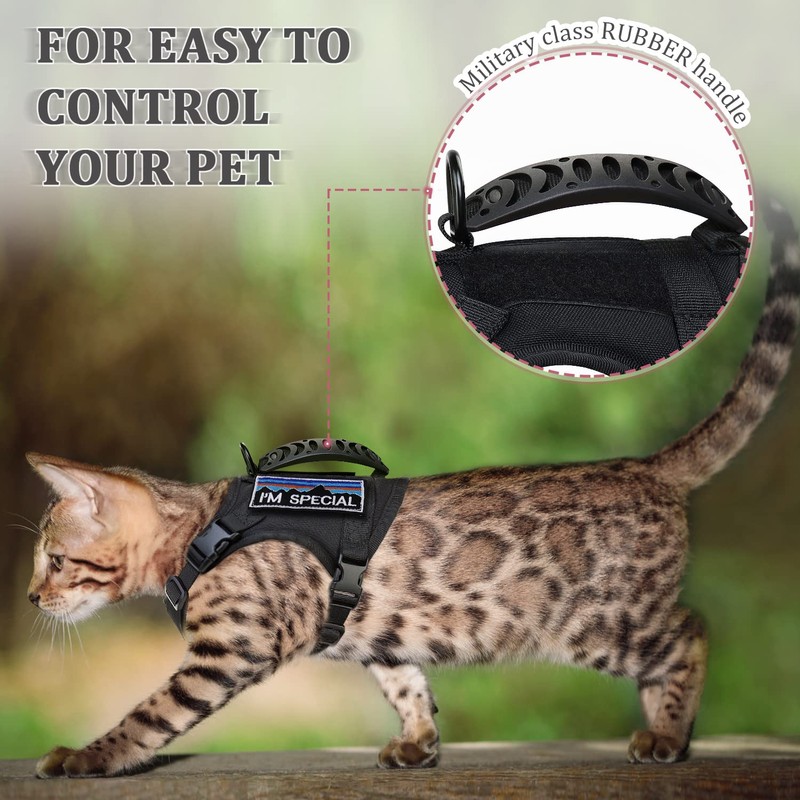 nanappice Tactical Cat Harness for Walking Escape Proof,Adjustable Pet Vest