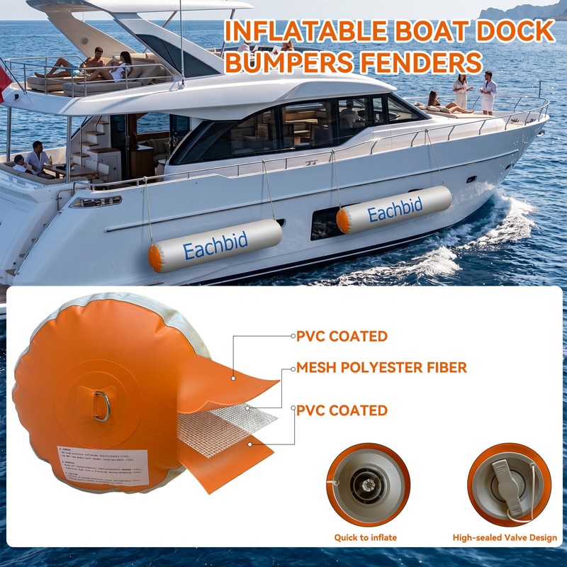 Eachbid 120”*18” Inflatable Boat Fenders for Docking, 10FT with Electric