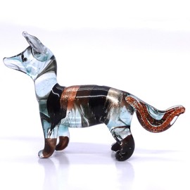 Sansukjai Fox Tiny Miniature Hand Blown Glass Art Figurines Animals Collectible Gift Home Décor (Green Brown)