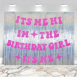 Its Me Hi Im The Birthday Girl Its Me Banner,Popular Glitter Birthday Decorations Banner whit Silver Curtain background, for Girl Birthday Party Decorations