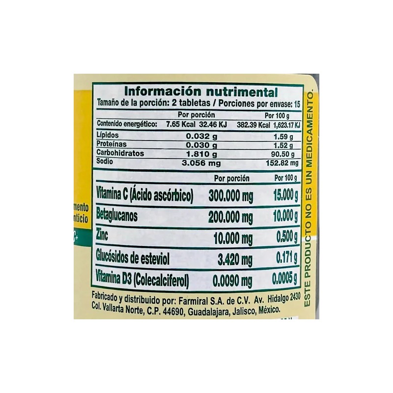 Vitamina C Betaglucanos Zinc Y Vitamina D3 30 Tabs Masticabl