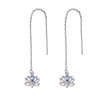 Sterling Silver Lotus Flower Threader Earrings, Blue Crystal, S925, 9x8mm