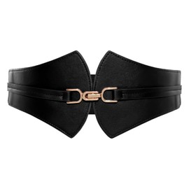 SUOSDEY Women's Elastic Wide Waist Belt for Dress Retro Stretchy Leather Cinch Belt with Gold Buckle, Black