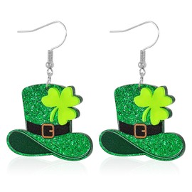 St Patrick's Day Earrings for Women, Acrylic Green Irish Earrings Good Luck Earrings St. Patricks Day Accessories Jewelry (Green Hat)