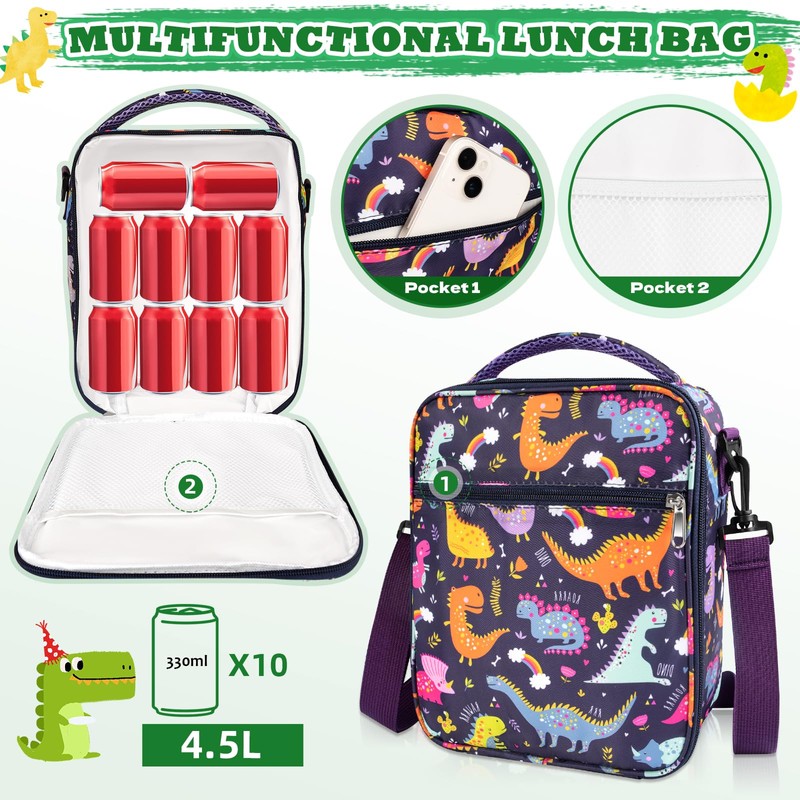 2Pcs Kids Insulated Lunch Bag Set, Thermal School Cooler Bag