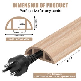 Floor Cord Cover Self Adhesive Cord Hider Floor 10FT Floor Cable Management Power Cord Protector Floor Electric Cord Covers for Offices,Gym,Exhibitions, Cable Cavity:0.39"(W) x0.27(H) WoodLightyellow
