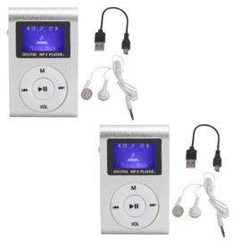 Beufee 2Pcs Mini MP3 Player, Digital Music Player MP3 Music Player Portable MP3 Player Mini Portable MP3 Player with BackClip LCD Screen (Silver)