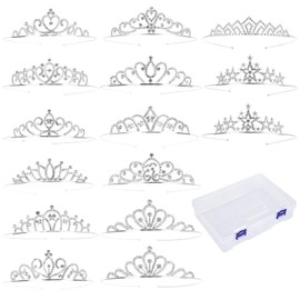 15 Pcs Tiaras for Women and Girls, Silver Metal Princess Crown Headbands, Glitter Rhinestone Tiara Hair Accessories, Brides Bridesmaids Tiaras Headbands with Storage Box for Weddings Birthday Proms
