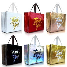 Nush Nush Thank You Gift Bags Bulk Large – Set of 12 Reusable Thank You bags From Six Vibrant Colors With a Premium Finish - Perfect As Goodie, Birthday, Party Favor Bags – 13x5x11 Size