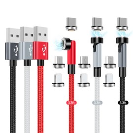 HESKUL 540° Rotating Magnetic Charging Cable 3 in 1 360°&180° Rotation Magnetic USB Charging Cable 3-Pack 3.3ft 3A Fast Charging QC3.0 480Mbps Data Transfer Compatible with Micro USB, Type C etc