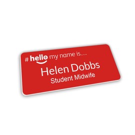 Customised Print Hello My Name is Badge Red/White 76 x 32 mm Doctor Student Doctor GP Healthcare Assistant Nurse Practitioner Clinical Medical