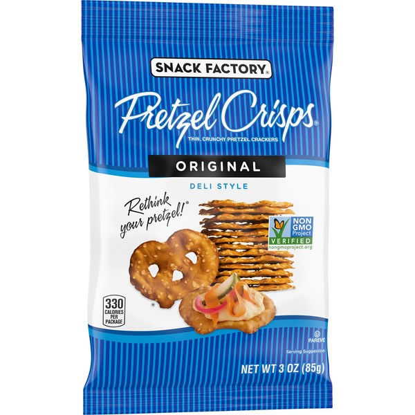 Snack Factory Pretzel Crisps, Original, On-the-Go Bag, 3 Oz (Pack of 8)