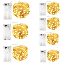 Paquete de 7 luces LED de hadas que funcionan con pilas con temporizador, 3 m, 30 luces LED de luciérnaga, alambre de cobre, mini luces centelleantes, para recámara, Navidad, decoraciones de boda, blanco cálido