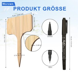 Worown Pack of 24 Bamboo T Shaped Plant Signs, 12 Blank for Random Writing, 12 Engraved Flower and Vegetable Names Plant Signs Wood, with Waterproof Black Drawing Pen