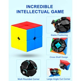 CFMOUR Speed Cube Set - Moyu Meilong 2x2x2 3x3x3 Pyramid Cube Bundle | Stickerless Magic Cubes with Smooth Turning | Brain Teaser Puzzle Toys for Kids & Adults