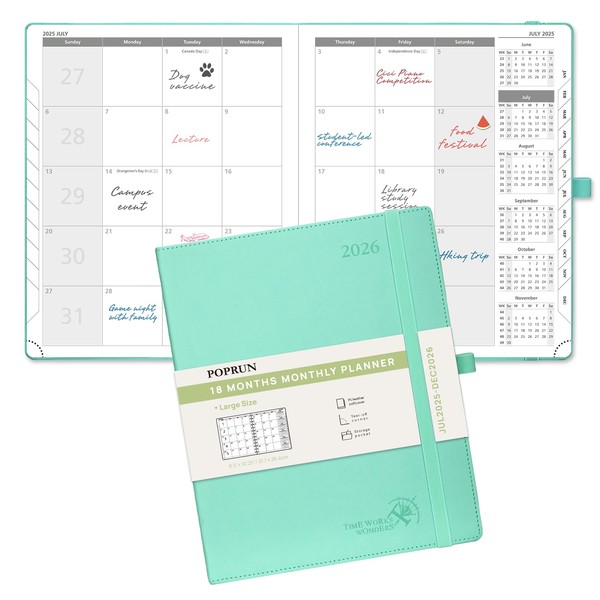 POPRUN Calendar 2025-2026, 26.5 x 21.5 cm, Monthly Planner, 26.5