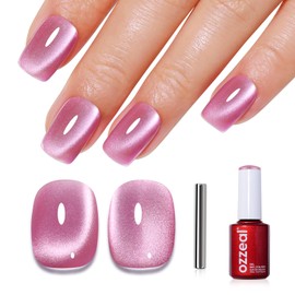 Cat Eye Gel Nail Polish, 0.5 Fl Oz Bright Pink Magnetic Nail Gel Polish With Magnet UV LED Holographic Glitter Diamond Shimmer Sparkle DIY Manicure