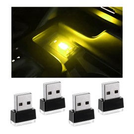 FSTURIOS 4 PCS USB LED Car Interior Atmosphere Lamp, Portable Plug-in 5V USB Car LED Interior Lighting Night Lamp, Mini USB Ambient Lighting Decor for Home Car Laptop Keyboard (Yellow)