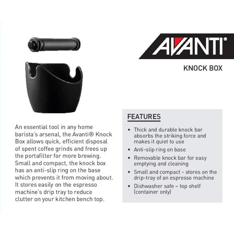 Avanti Compact Espresso Coffee Grounds Knock Box with Removable Knock