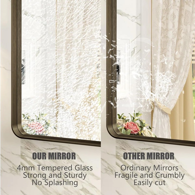 CHARMOR 22x30 Bronze Bathroom Wall Mirror, Brushed Metal Framed Vanity