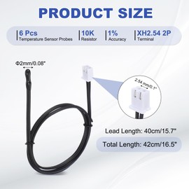 PATIKIL 10K NTC Temperature Sensor, 6 Pcs 15.7 Inch 1% 3950 Waterproof Epoxy Temperature Sensor Probe Temp Sensor Digital Temperature Transmitter Extension for Air Conditioner Fridge