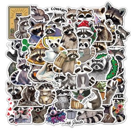 50Pcs Cute Raccoon Stickers Cute Animal Sticker for Water Bottle Laptop, Scrapbooking Supplies Waterproof Vinyl Animal Stickers for Girl Teens Adults