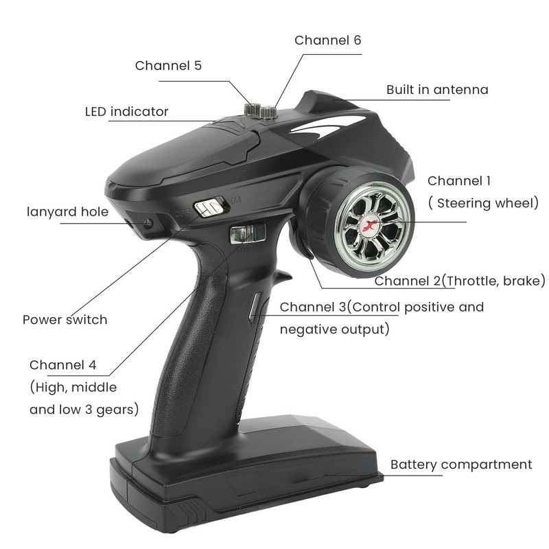 RC Transmitter Black 2.4G 6CH Sensitive Remote Controller With Receiver