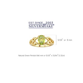 Silvershake 1.32 CTW 8X6mm Natural Oval Shape Green Peridot 18K Yellow Gold Plated 925 Sterling Silver Celtic Knot Weave Solitaire Ring August Gemstone Birthstone Size 7