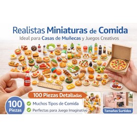 Genérico Comida Miniatura de Juguete 30, 50 y 100 Piezas para Casa de Muñecas, Set de Comida y Bebida en Miniatura Realista, Accesorios de Cocina Escala 1:12 (100)