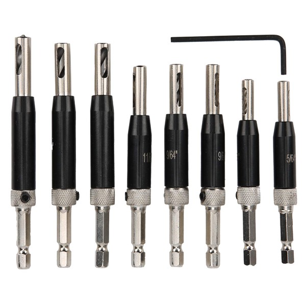 9pcs Center Drill Bit Set, Self Centering Hinge Tapper Core