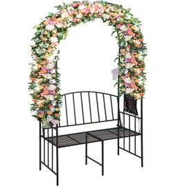 IRONMAX Garden Arch with Bench, Heavy Duty Steel Garden Arbor with Storage Bag, Outdoor Garden Trellis Decoration for Climbing Plants Rose Vines Wedding Bridal Party