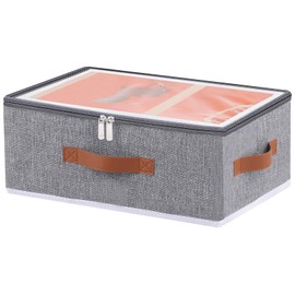 OUTBROS Storage Box, Fabric Storage Container with Lid, Foldable Organiser Box, Storage Basket for Wardrobe or Under Bed, Grey, 38 x 26 x 15 cm, Pack of 1
