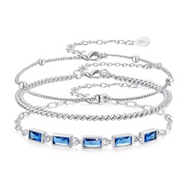 GEMAURA Pack of 3 Gold Bracelet for Women, Adjustable 925 Silver with Cubic Zirconia, 14 Carat Gold-Plated, Stackable Cuban Set for Girls, Brass (gold-plated)