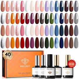 Modelones 40 Pcs Gel Nail Polish Set, 36 Colors Nude Pink White Gel Polish Dark Red Blue Brown Glitter Nail Gel Polish with Base & Matte/Glossy/Gllitter Top Coat Gel Soak Off Nail Art Gel | modelones
