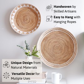 CHI AN HOME 23 inches Giant Boho Wall Baskets Decor, Extra Large Hyacinth Hanging Basket for Farmhouse & Rustic Wall Home Decoration, 22¾", 18¾", 14¾", Natural Woven Wall Art for Living Room, Bedroom (White)