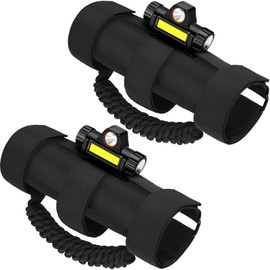 moveland Roll Bar Grab Handles with Light for Jeep Wrangler CJ YJ JK JL Gladiator JT UTV Polaris RZR 2 Door 4 Door Jeep Gladiator JT Accessories, Rechargeable Dome Light Durable (Black, 2 Pack)