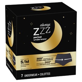 Always ZZZ Overnight Disposable Period Underwear for Women Size S/M, 360 Degrees Coverage, 7 Count