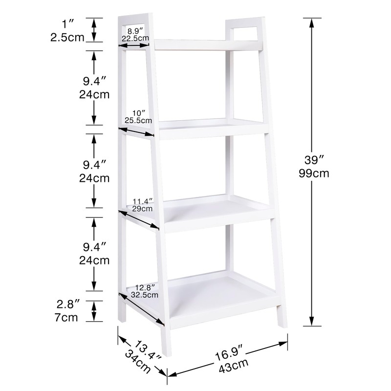 SMIBUY Bamboo Ladder Bookcase, Bathroom Storage Rack Organizer, 4 Tier