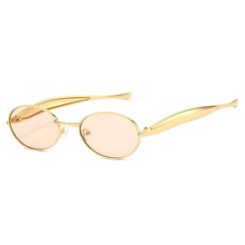 SUNBSR Retro Oval Sunglasses for Women Men 70s Trendy Sardine Sun Glasses Gold Metal Frame Shades UV400 Protection (Gold/Champagne)
