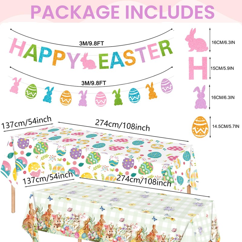 Easter Party Decorations Set – 2 Gold Glitter Banners &